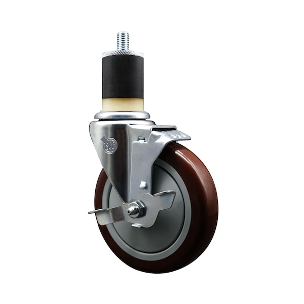 5'' Maroon Poly Swivel 1-7/8'' Expanding Stem Caster with Brake